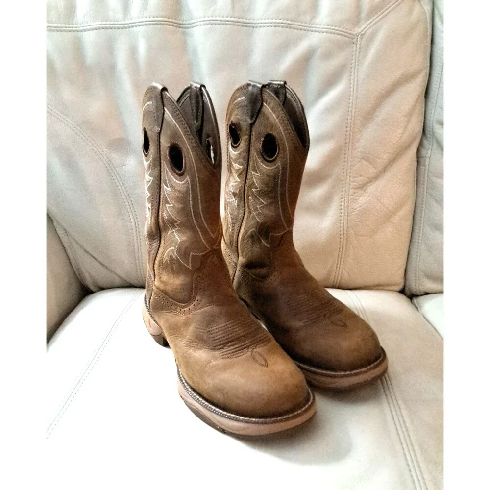 Tony Lama Mens 9D Boots River Tumbleweed Water Buffalo 11” Work Brown RR3370